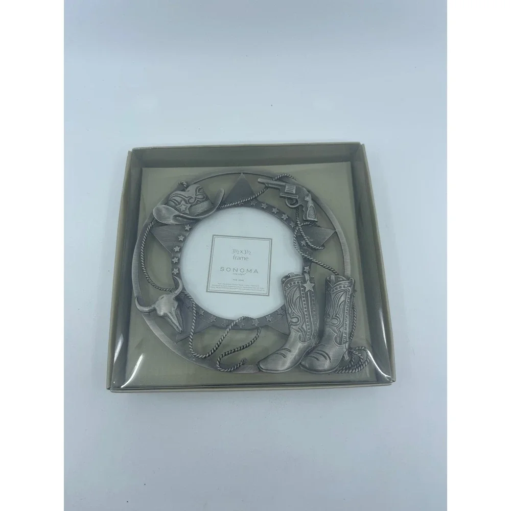 Sonoma Pewter Western Cowboy Boots Hat Pistol Photo‎ Frame 3.5x3.5